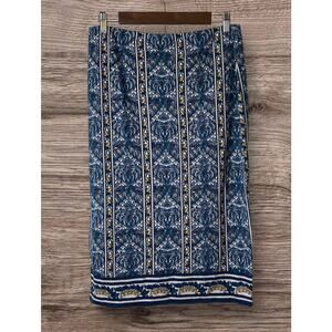 Max Studio Blue Teal Gold Gray Patterned Knit Maxi Skirt Women's Size Large